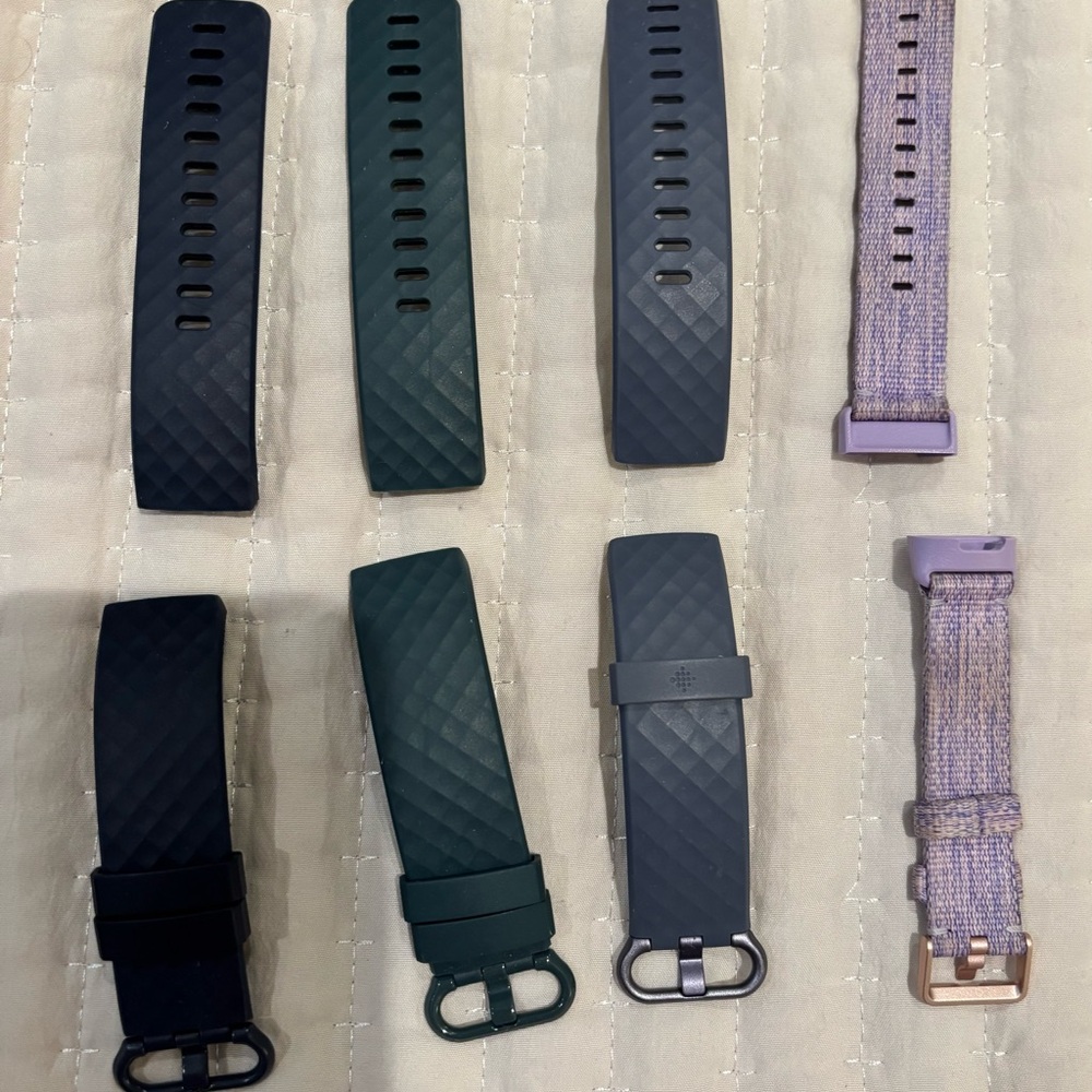 Fitbit Charge 3 watch bands - set of THREE : Blue/Gray, Grey and Purple.